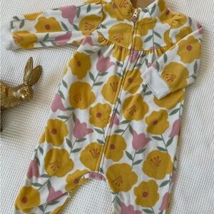 Floral Yellow and Pink Fleece Kids One Piece